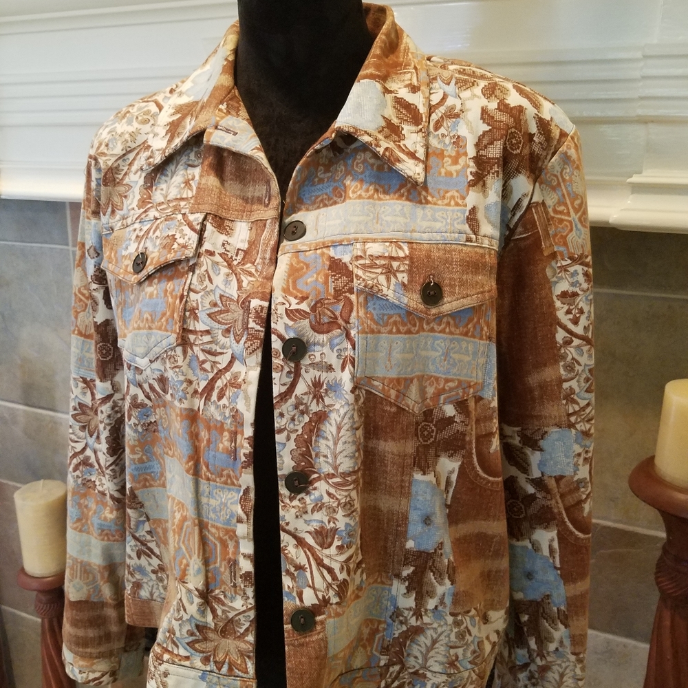 Peck & Peck Brown Multicolored Denim Jacket